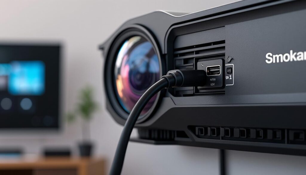 découvrez comment brancher facilement une clé streaming directement à l’arrière d’un projecteur ultra-court pour une expérience de visionnage optimale et sans encombre.