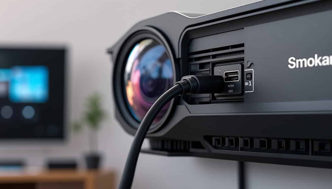 découvrez comment brancher facilement une clé streaming directement à l’arrière d’un projecteur ultra-court pour une expérience de visionnage optimale et sans encombre.